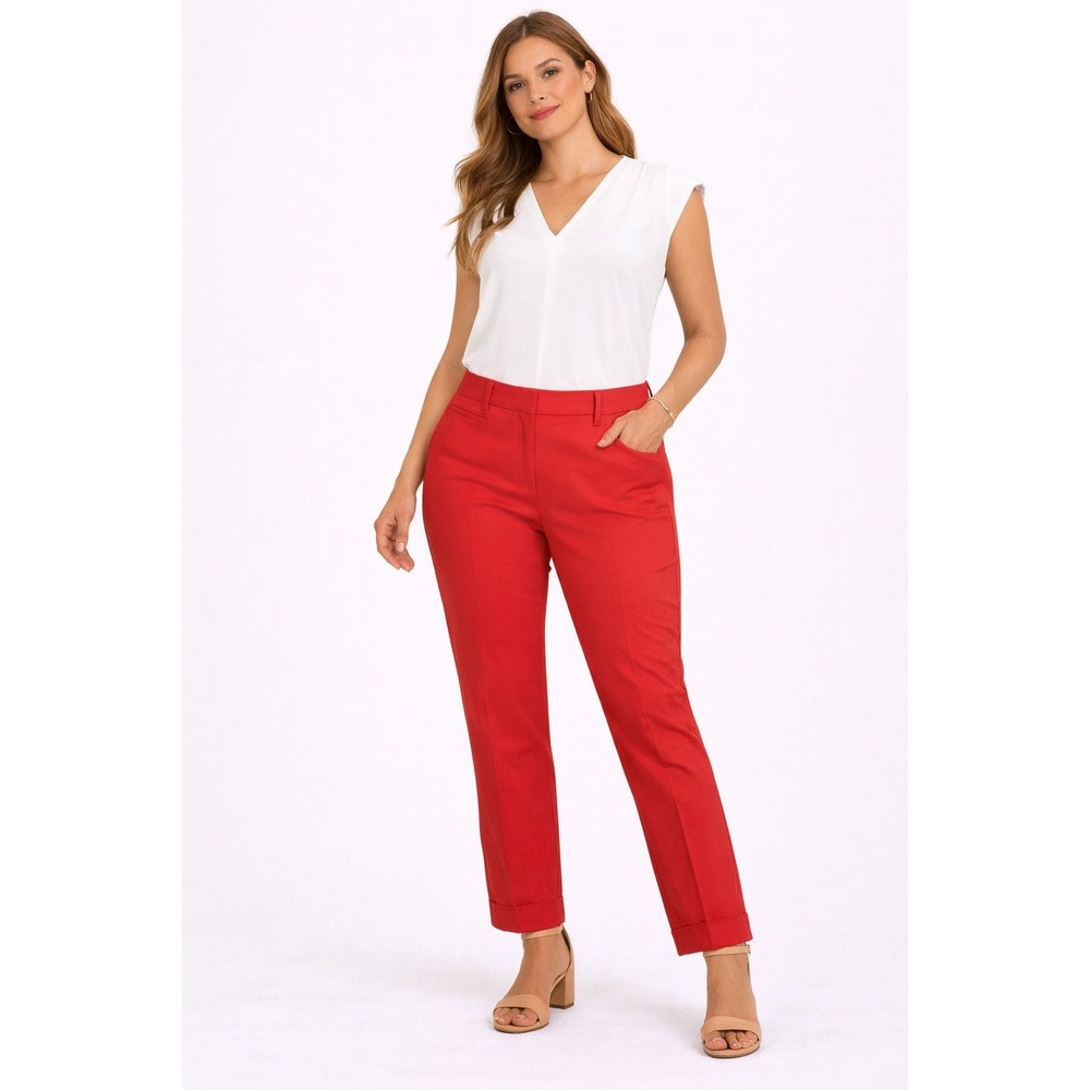 White House Black‎ Market The Slim Crop Red Cuffed Dress Pants Womens 8